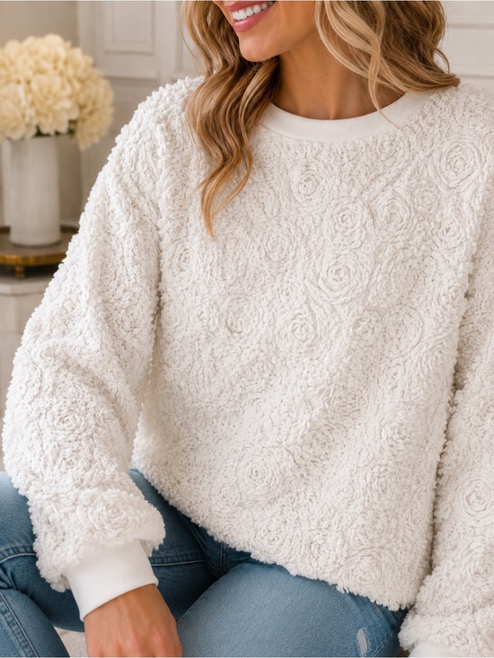 Joh.. Tops - Joh. White Rose Petal Sheer Sleeve Top Cotton Blend Long Sleeve XS
